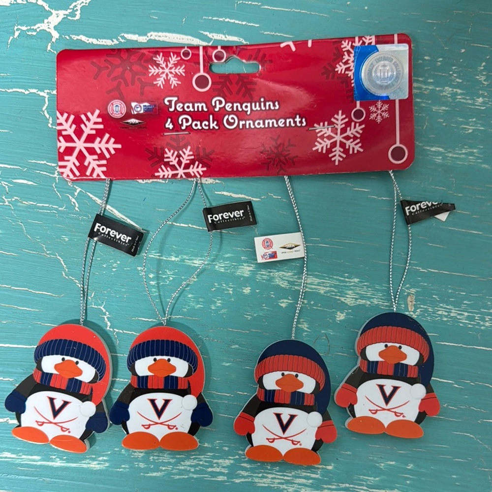 UVA. Penguin ornaments.  4 total. NWT.